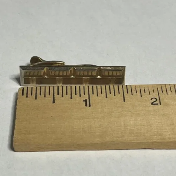 VTG Brick Block Texture Tie Clip Clasp Bar Gold Tone Casual or Formal 1.6" - Picture 7 of 9